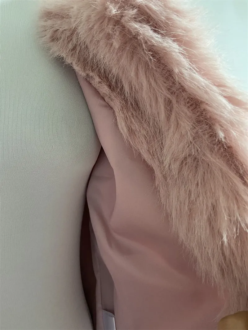 Elegant Collarless Thick Faux Fur Coats