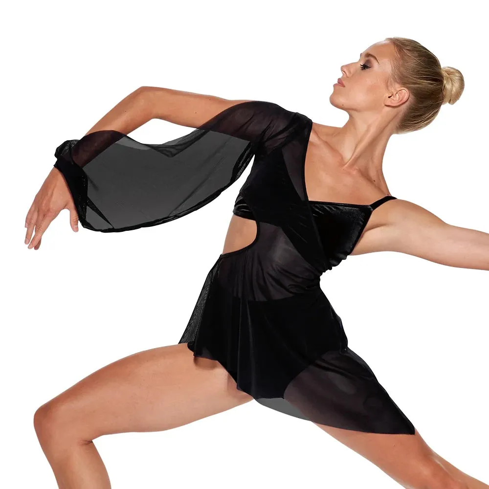 Elegant Lyrical Dance Set: Velvet Top, Shorts, and Mesh Dress