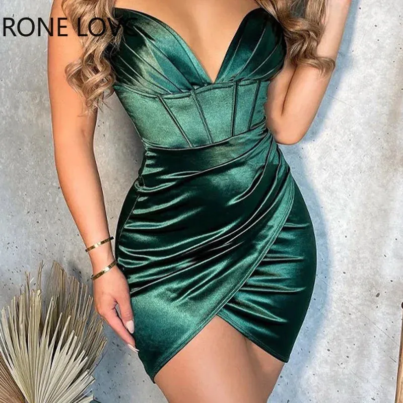 Elegant Sleeveless Deep V Neck Bright Line Satin Dresses