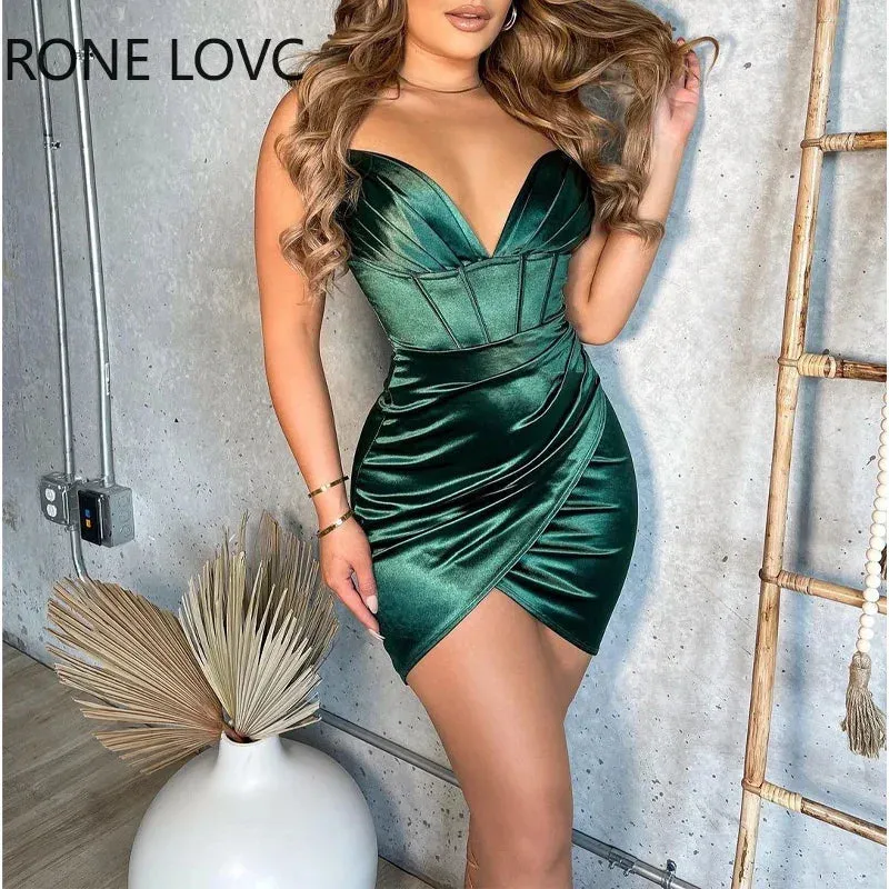 Elegant Sleeveless Deep V Neck Bright Line Satin Dresses