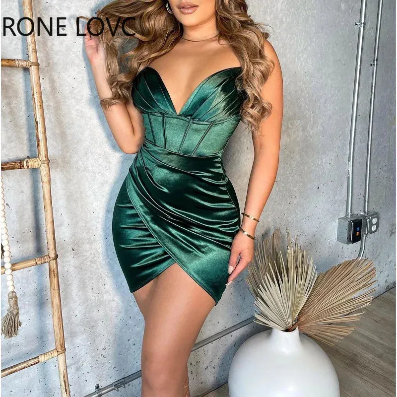 Elegant Sleeveless Deep V Neck Bright Line Satin Dresses