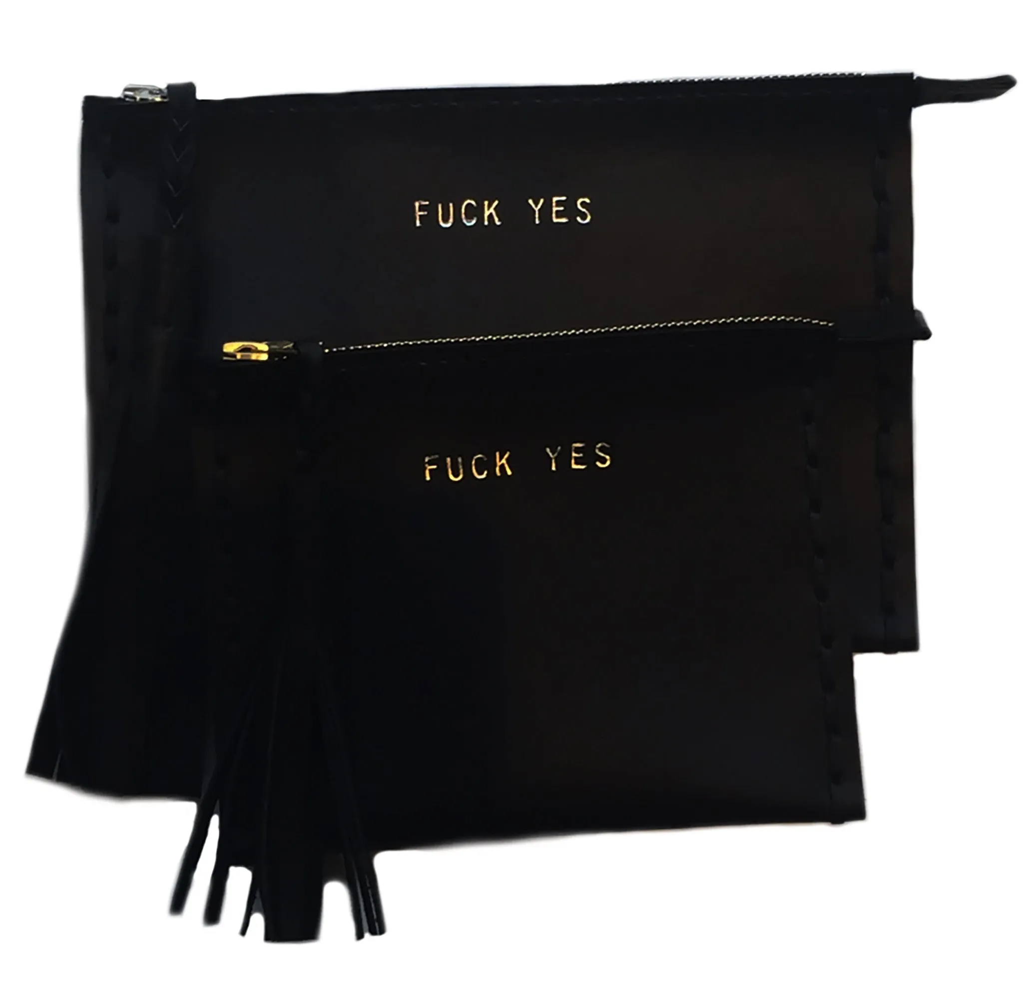Embossed 'FUCK YES' Laced Leather Clutch