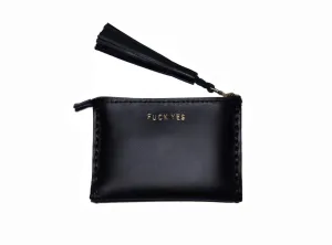 Embossed 'FUCK YES' Laced Leather Clutch