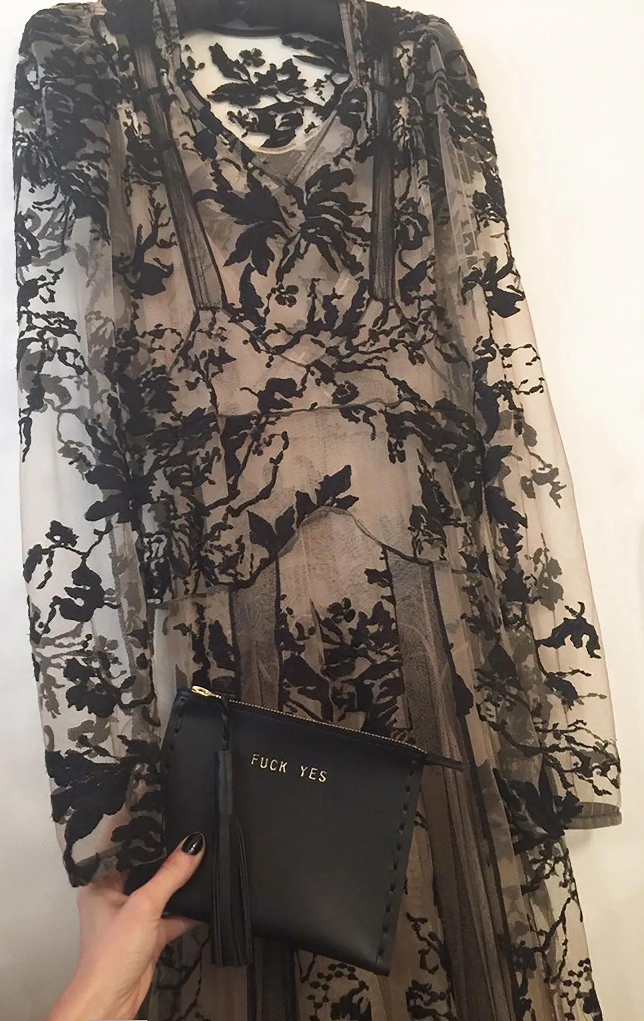 Embossed 'FUCK YES' Laced Leather Clutch