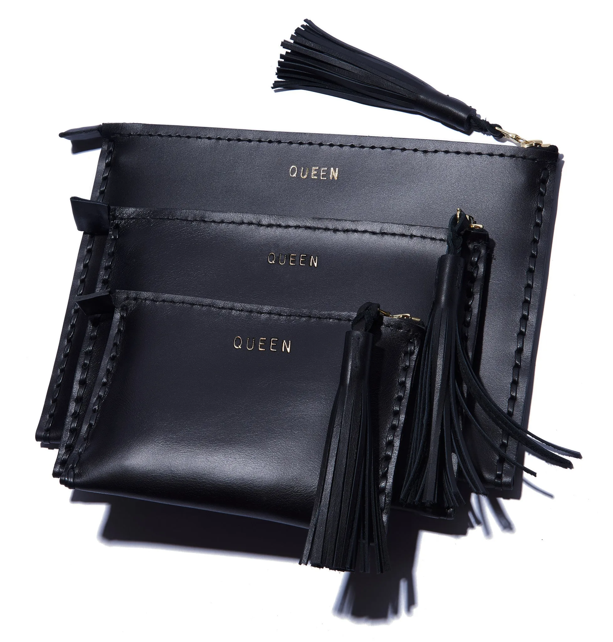 Embossed 'QUEEN' Laced Leather Clutch