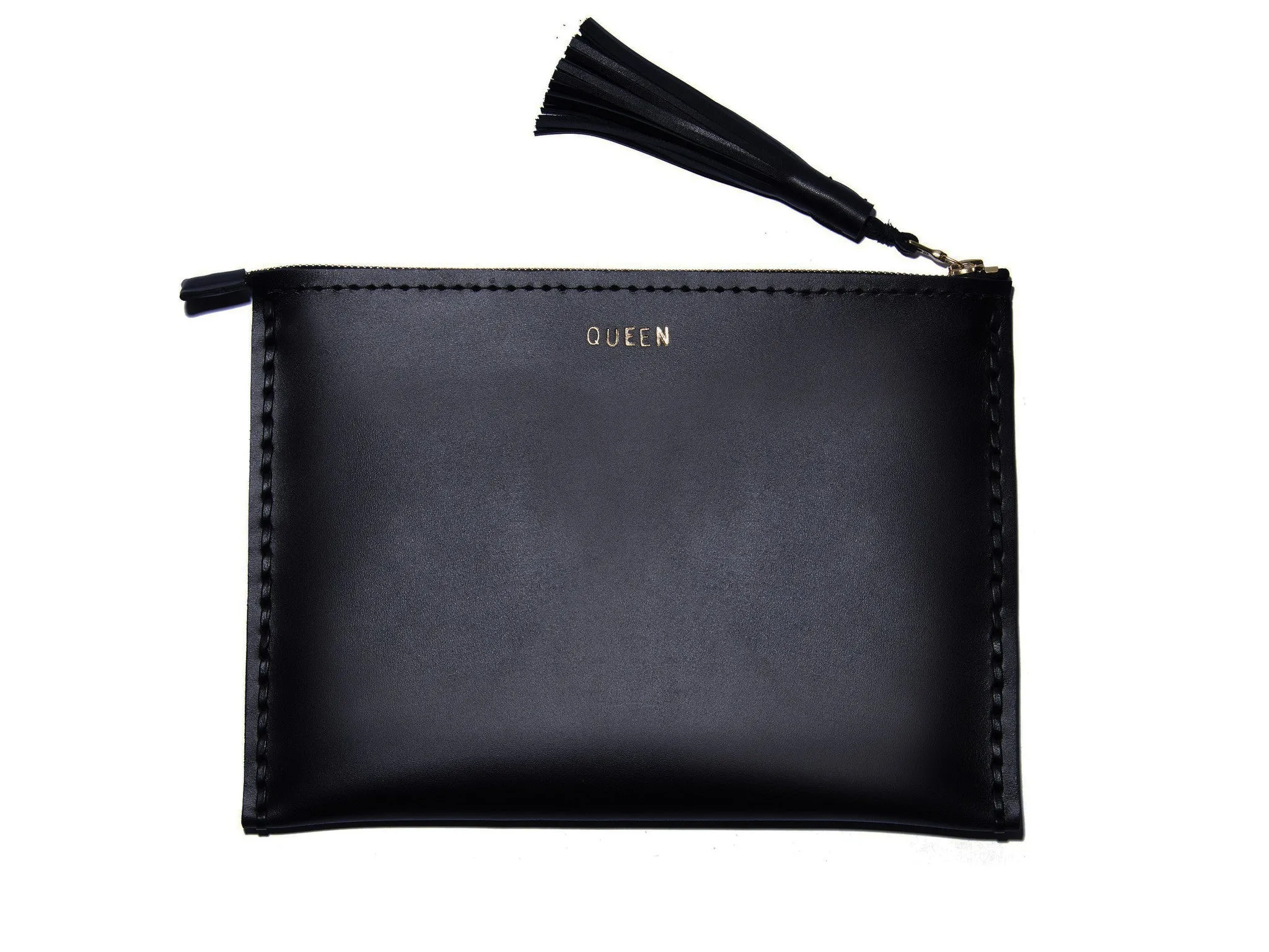Embossed 'QUEEN' Laced Leather Clutch