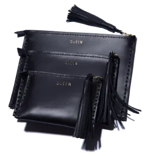 Embossed 'QUEEN' Laced Leather Clutch