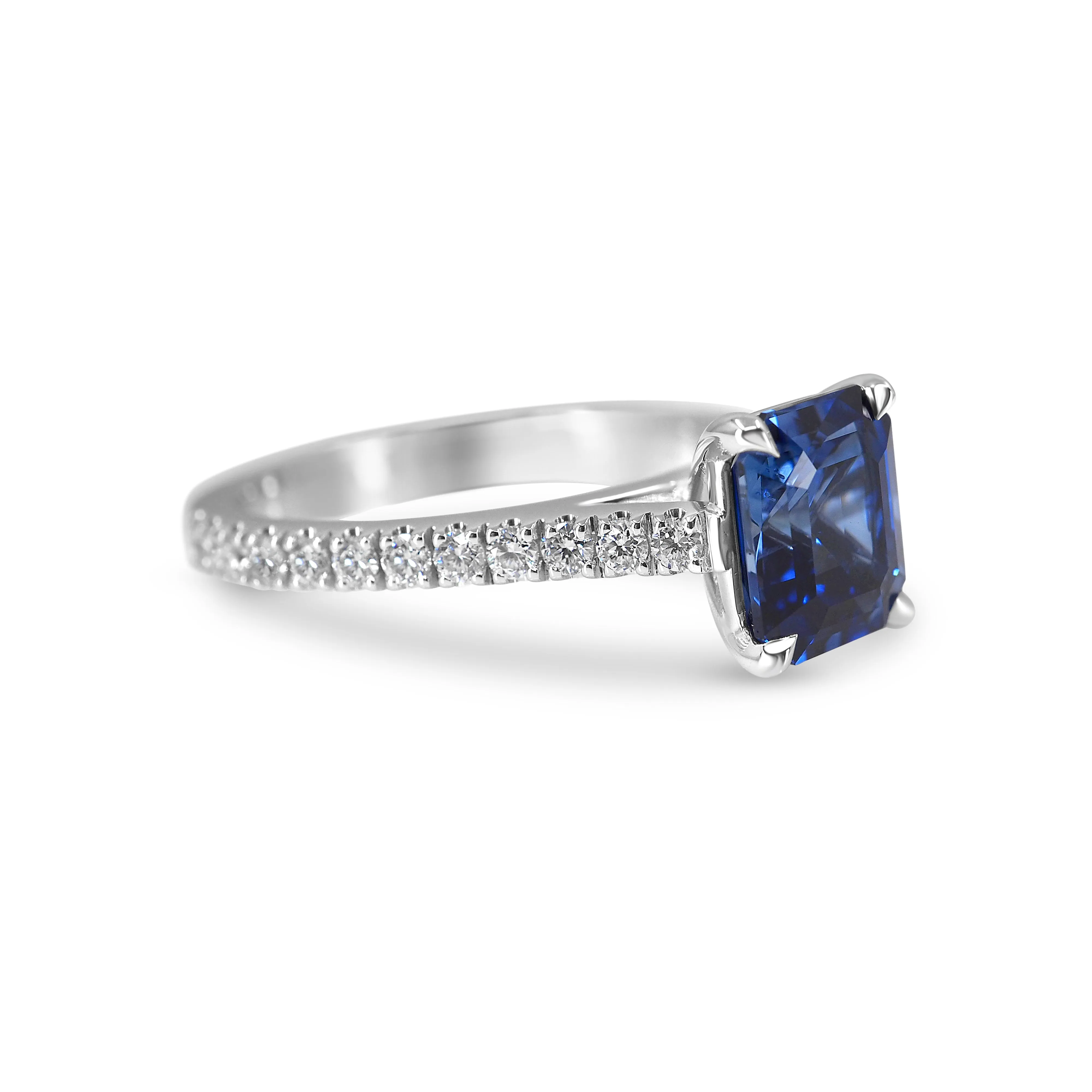 Emerald Cut Ceylon Sapphire Diamond Engagement Ring