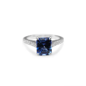 Emerald Cut Ceylon Sapphire Diamond Engagement Ring