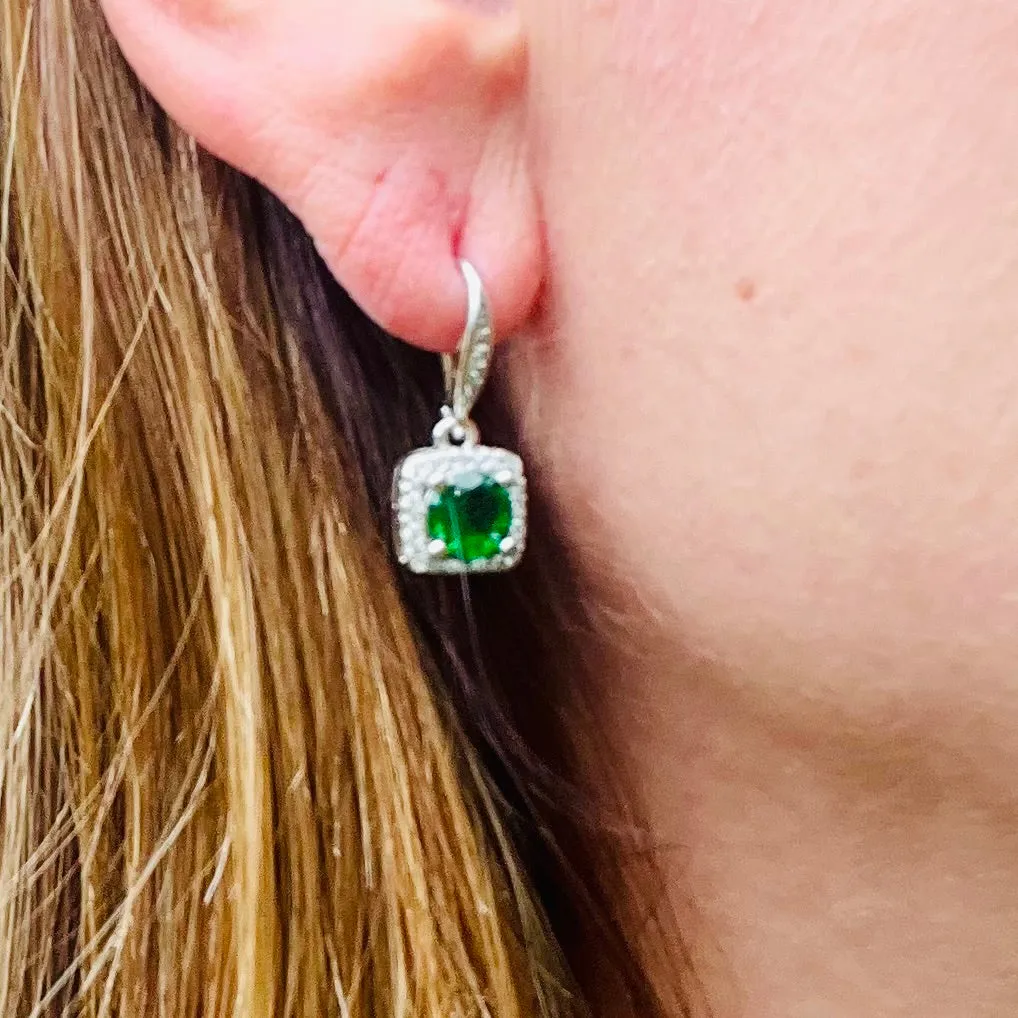 Emerald Zircon Dangling Earrings