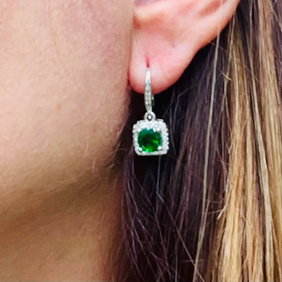 Emerald Zircon Dangling Earrings