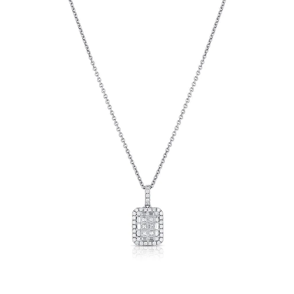 Estate Gregg Ruth 18kt White Gold Diamond Rectangular Pendant Necklace