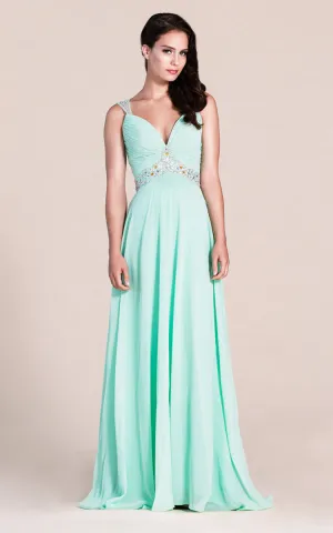 Exquisite Sleeveless Ruched Bodice Chiffon Skirt With Beaded Straps and Waistline-ZP_311773