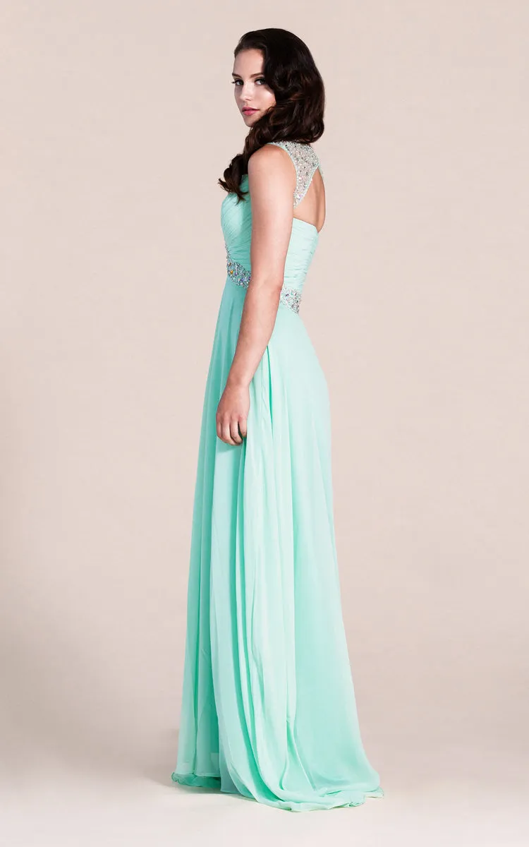Exquisite Sleeveless Ruched Bodice Chiffon Skirt With Beaded Straps and Waistline-ZP_311773
