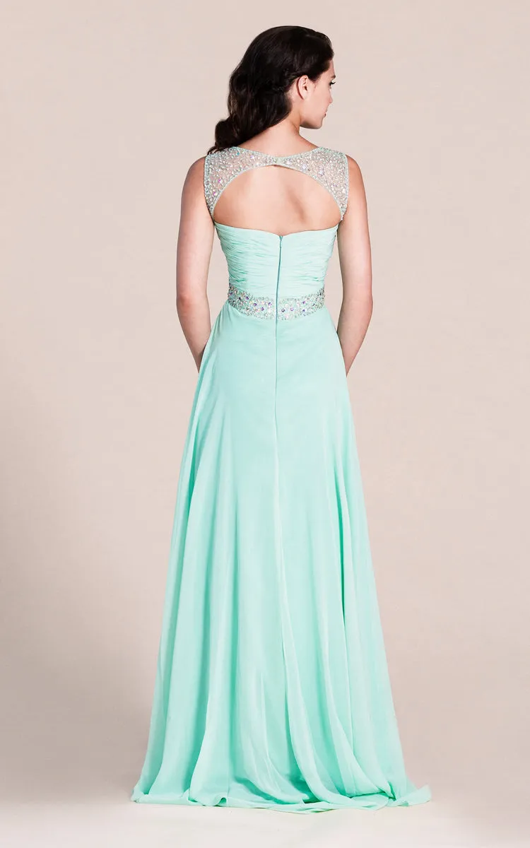 Exquisite Sleeveless Ruched Bodice Chiffon Skirt With Beaded Straps and Waistline-ZP_311773