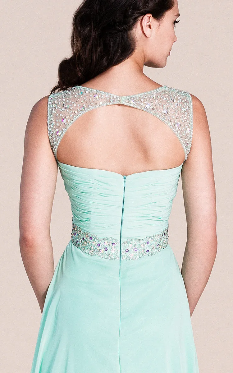 Exquisite Sleeveless Ruched Bodice Chiffon Skirt With Beaded Straps and Waistline-ZP_311773