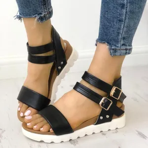 Fashion Leather Buckle Low Heel Sandals