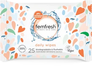 FEMFRESH women's private parts daily nursing pH balance wet wipes (containing aloe, calendula, 100%pure natural plant fiber biodegradable, can be washed, hemorrhoid patients are available) Intimate Skin Care Daily wipes