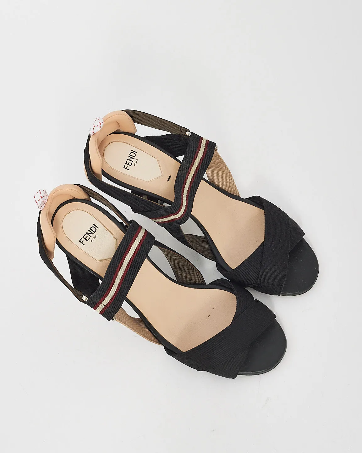 Fendi Black & Beige Fabric Colibri Strap Sandals - 39