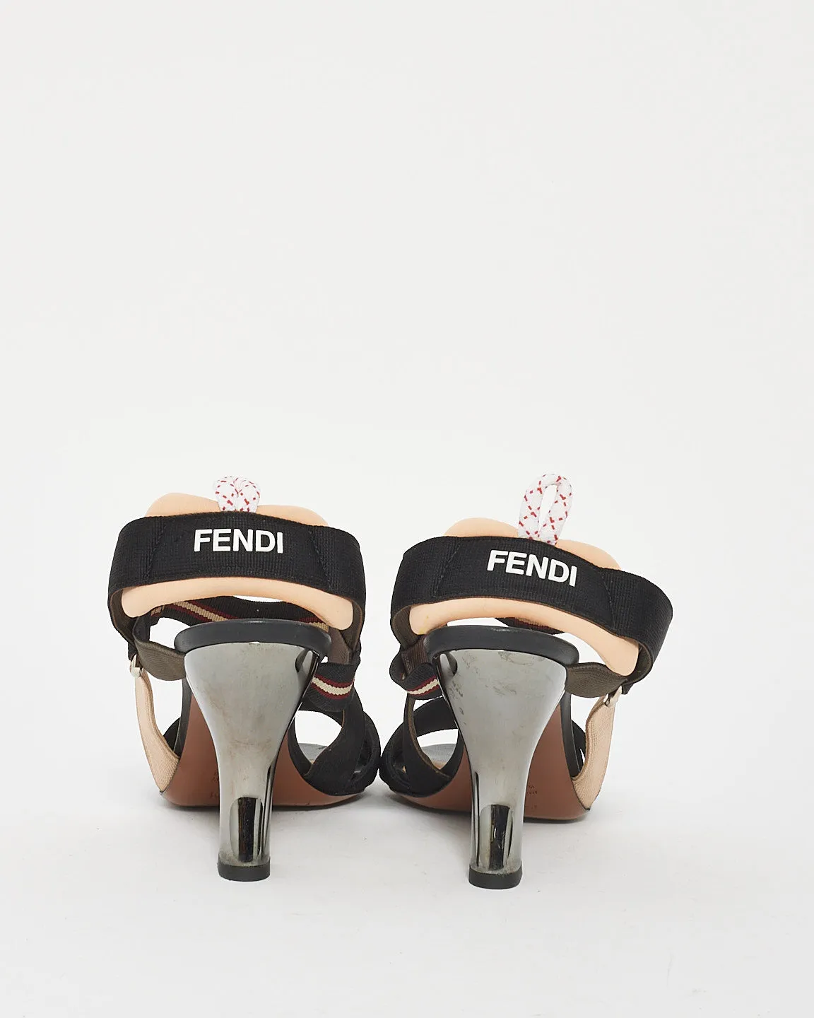 Fendi Black & Beige Fabric Colibri Strap Sandals - 39