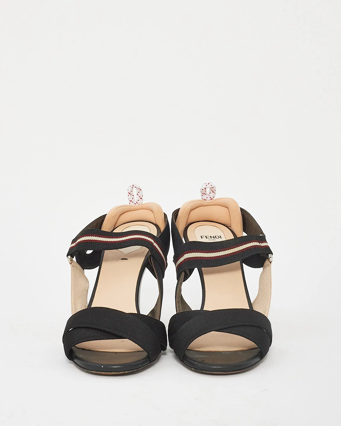Fendi Black & Beige Fabric Colibri Strap Sandals - 39