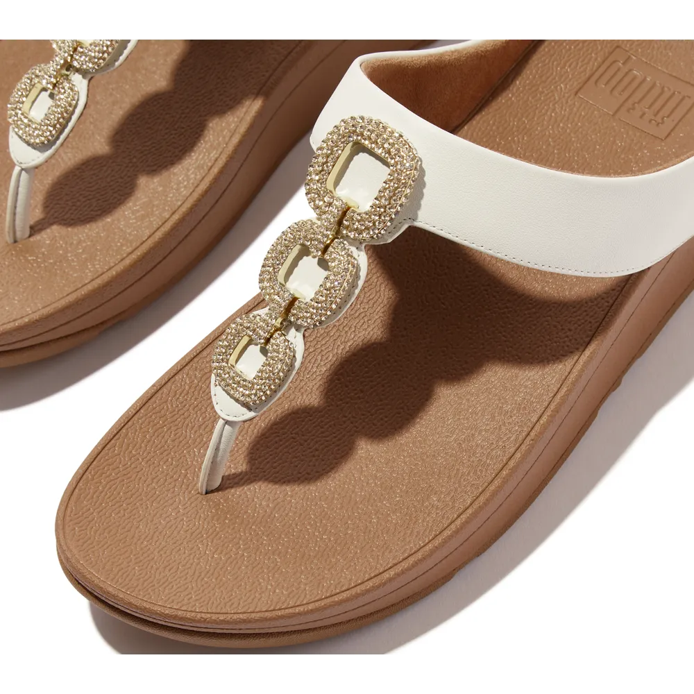 FitFlop Fino Crystal-Chain Leather Toe-Post Urban White Sandals