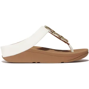 FitFlop Fino Crystal-Chain Leather Toe-Post Urban White Sandals
