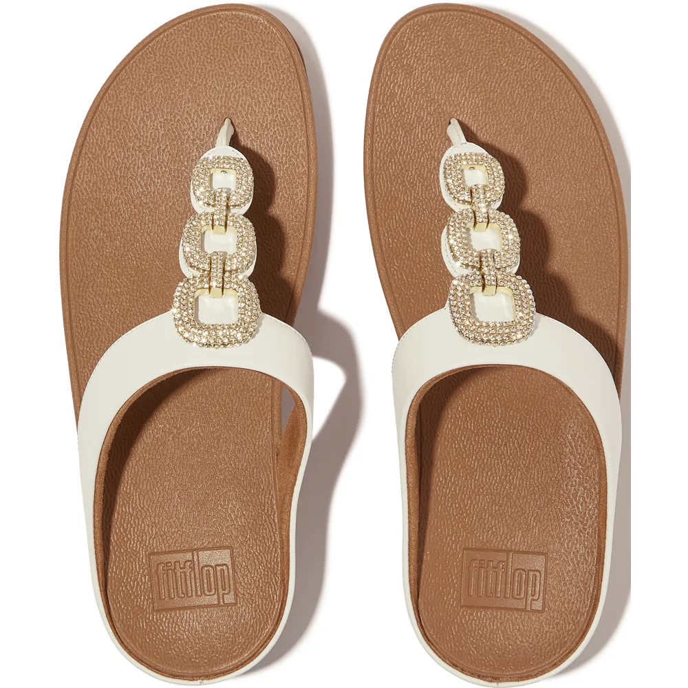 FitFlop Fino Crystal-Chain Leather Toe-Post Urban White Sandals