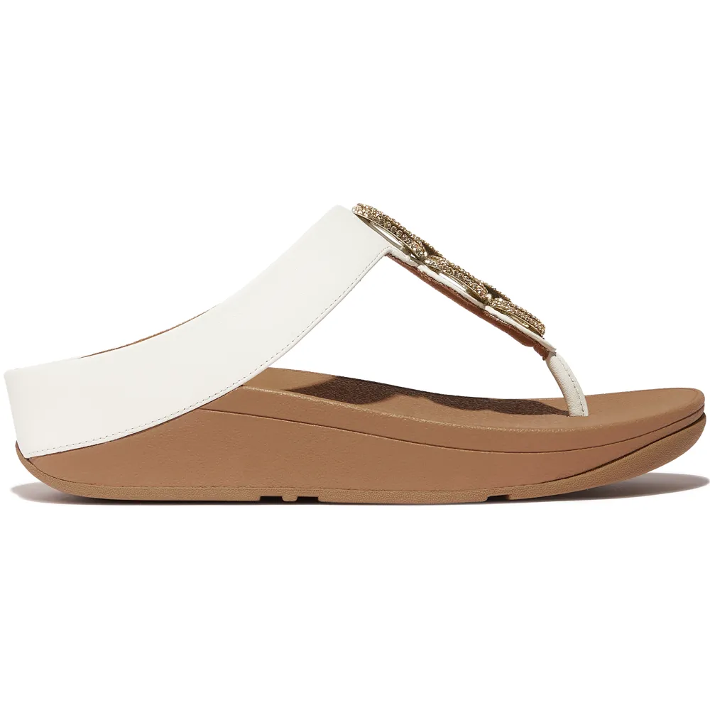FitFlop Fino Crystal-Chain Leather Toe-Post Urban White Sandals