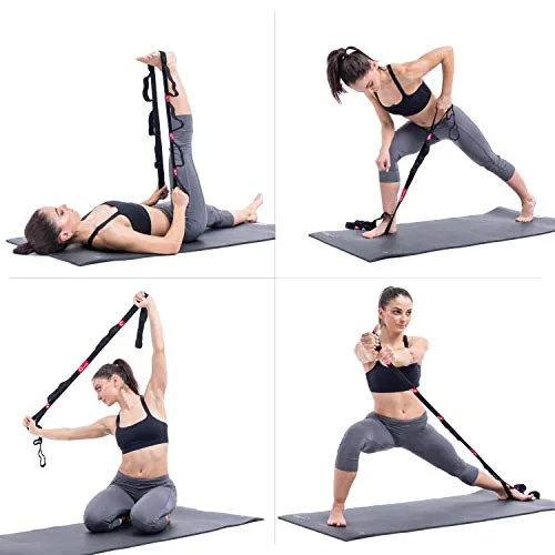 FITSY Cotton Nylon Blended Elastic 8 Loops Stretching Strap for Yoga, Pilates, Exercise, Physical Therapy Home Fitness, Black