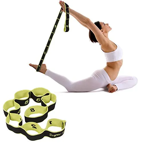 FITSY Cotton Nylon Blended Elastic 8 Loops Stretching Strap for Yoga, Pilates, Exercise, Physical Therapy Home Fitness, Black