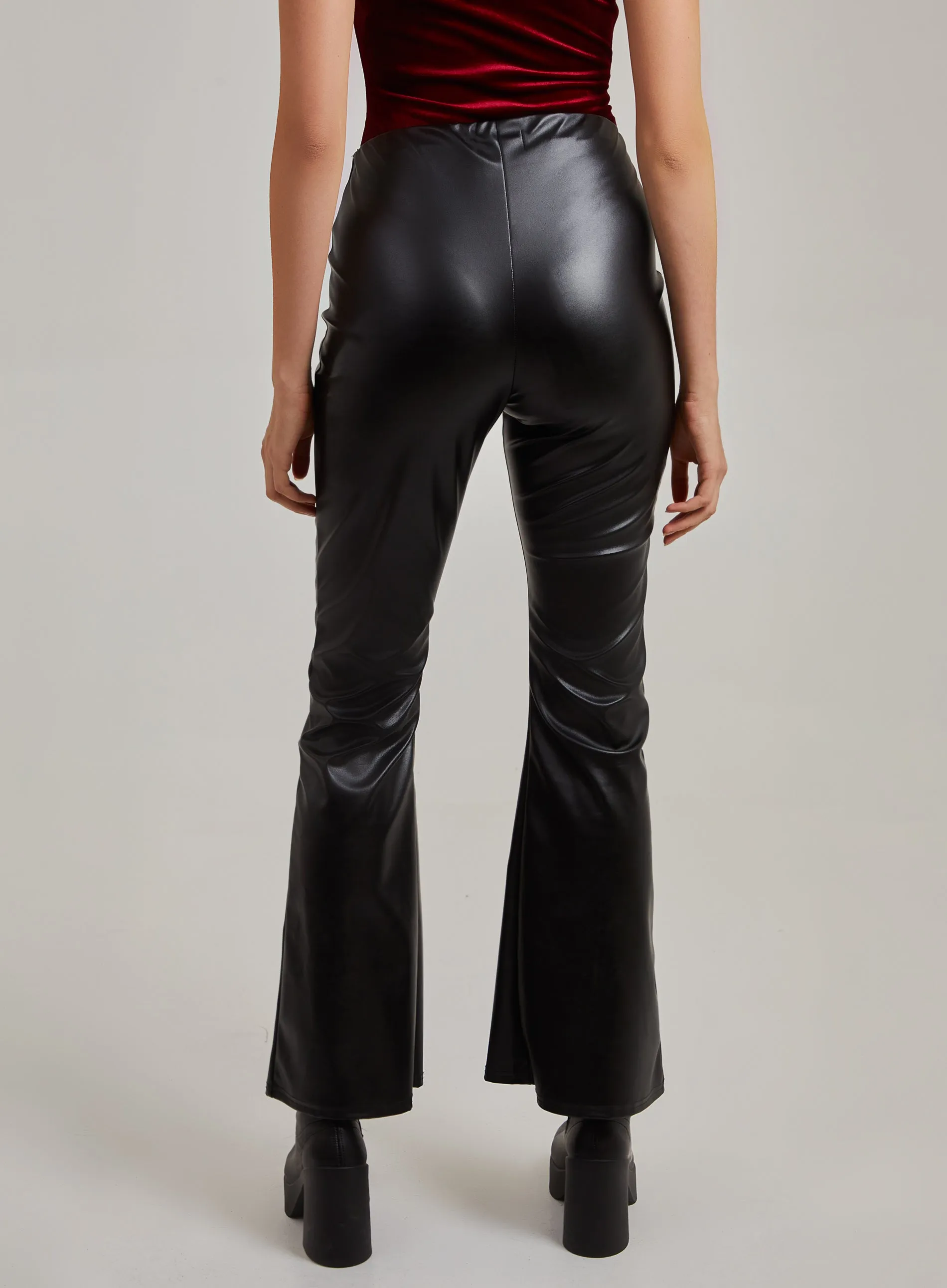 Flare Leather Look Trousers