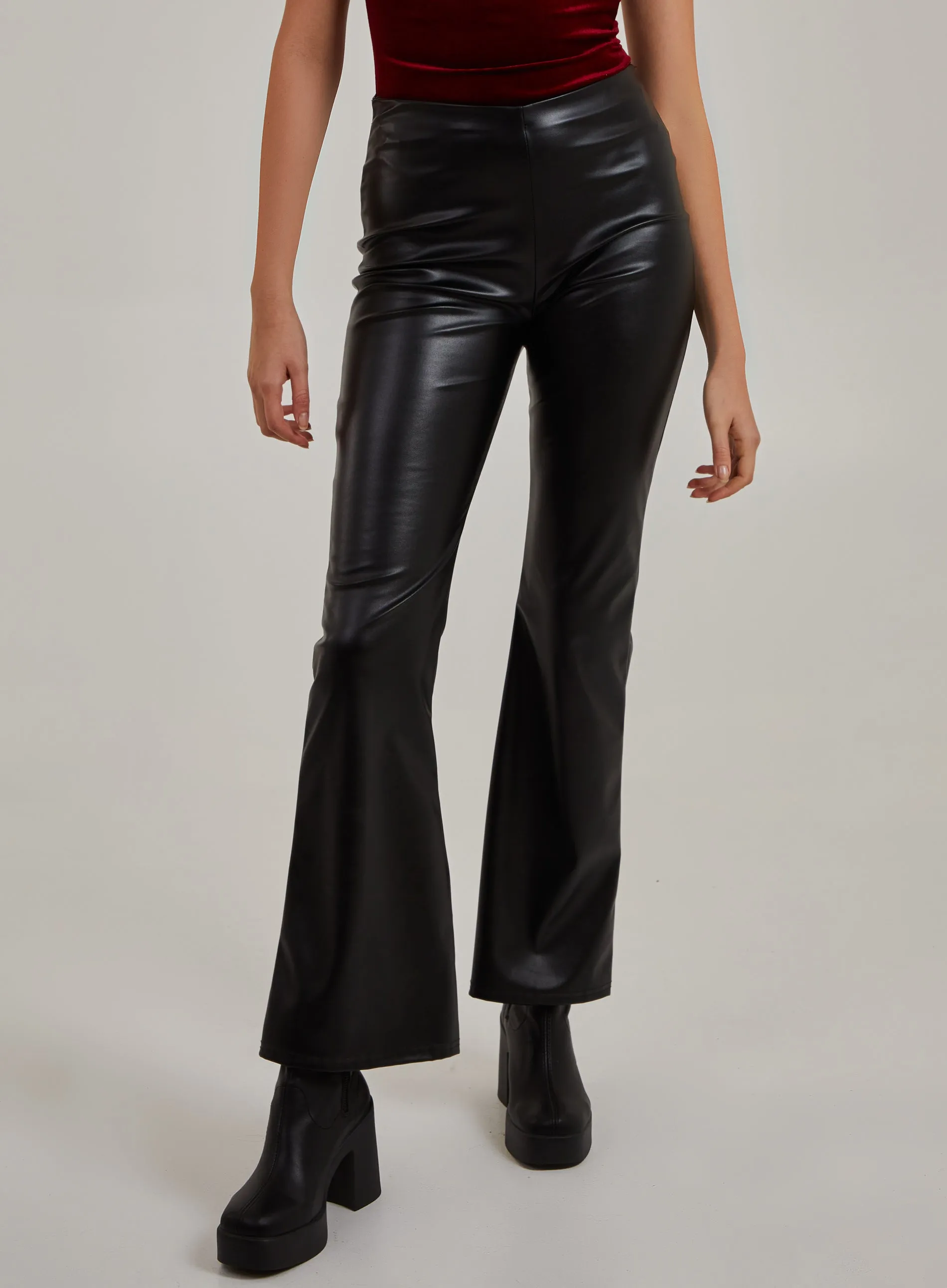 Flare Leather Look Trousers