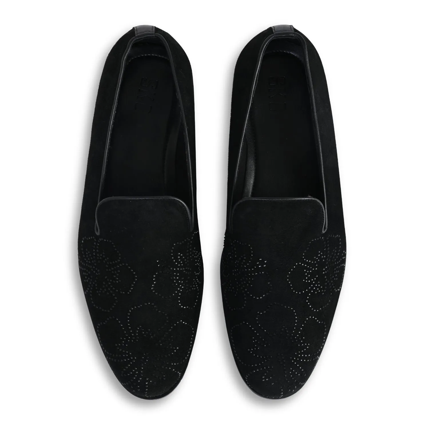 Floral Black Suede Loafers For Men