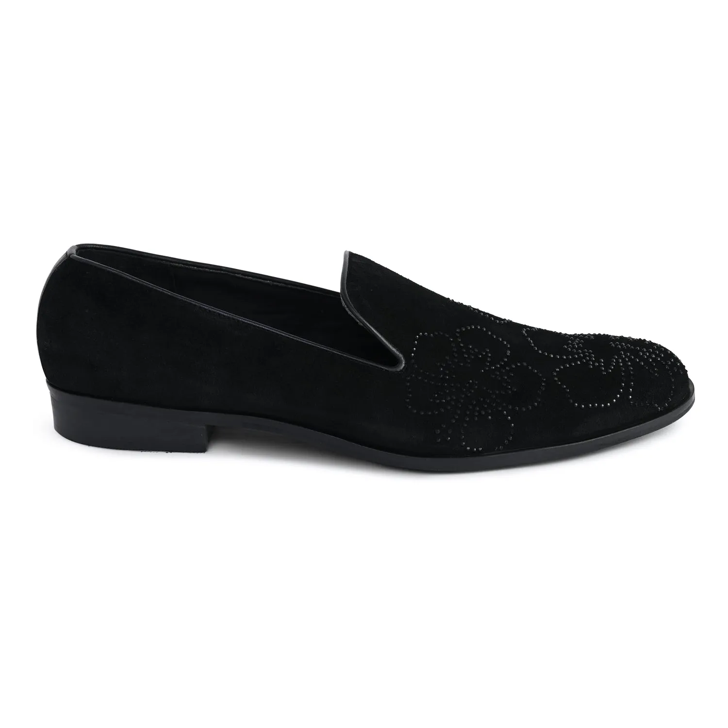 Floral Black Suede Loafers For Men