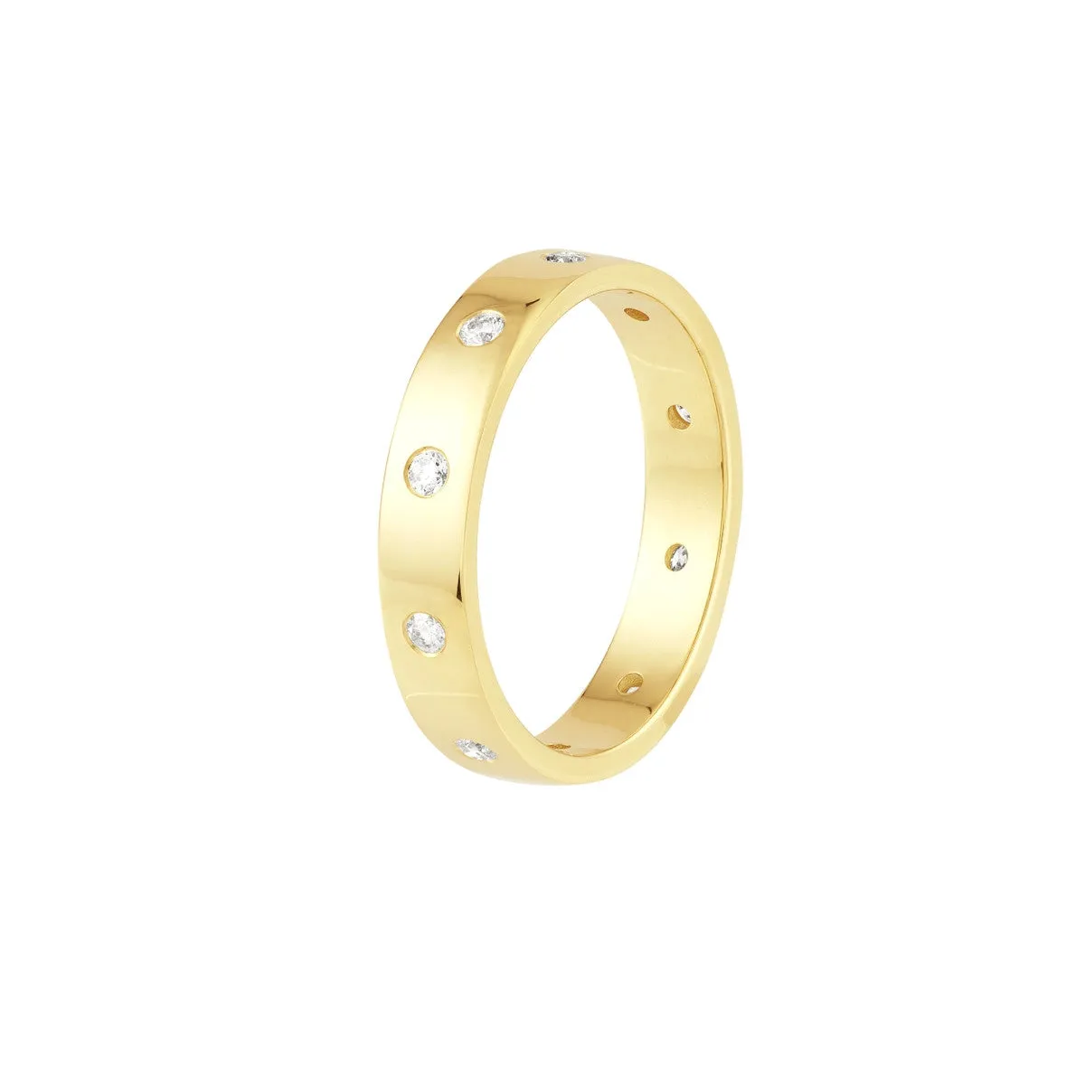 Flush Set Diamond Flat Ring