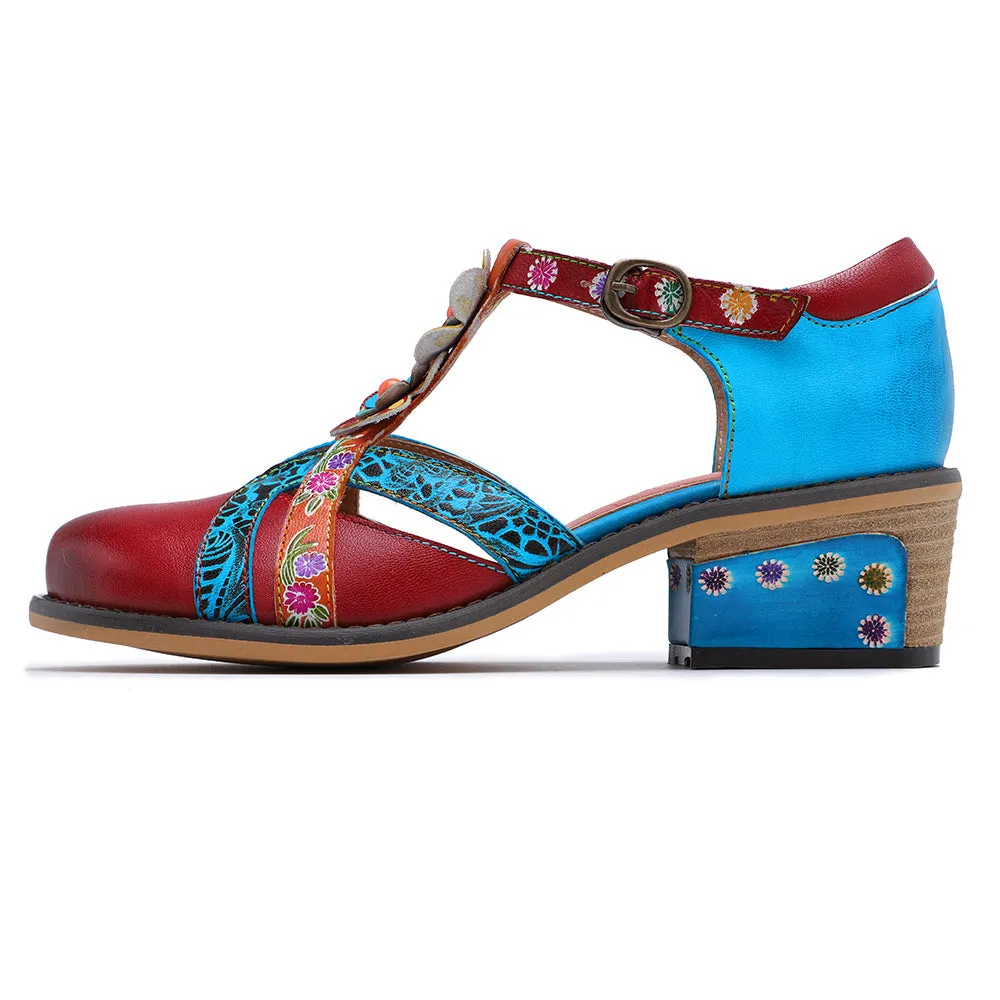 Genuine Leather Cut Out T-Strap Dora Sandals Oxford Shoes