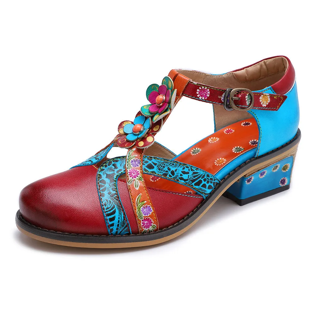 Genuine Leather Cut Out T-Strap Dora Sandals Oxford Shoes