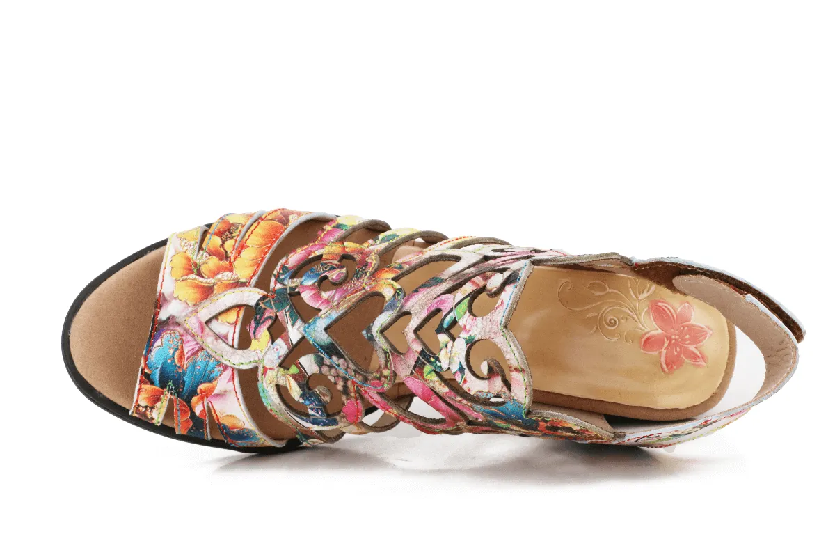 Genuine Leather Garden Kick Swirl Heel Sandals - Soffia