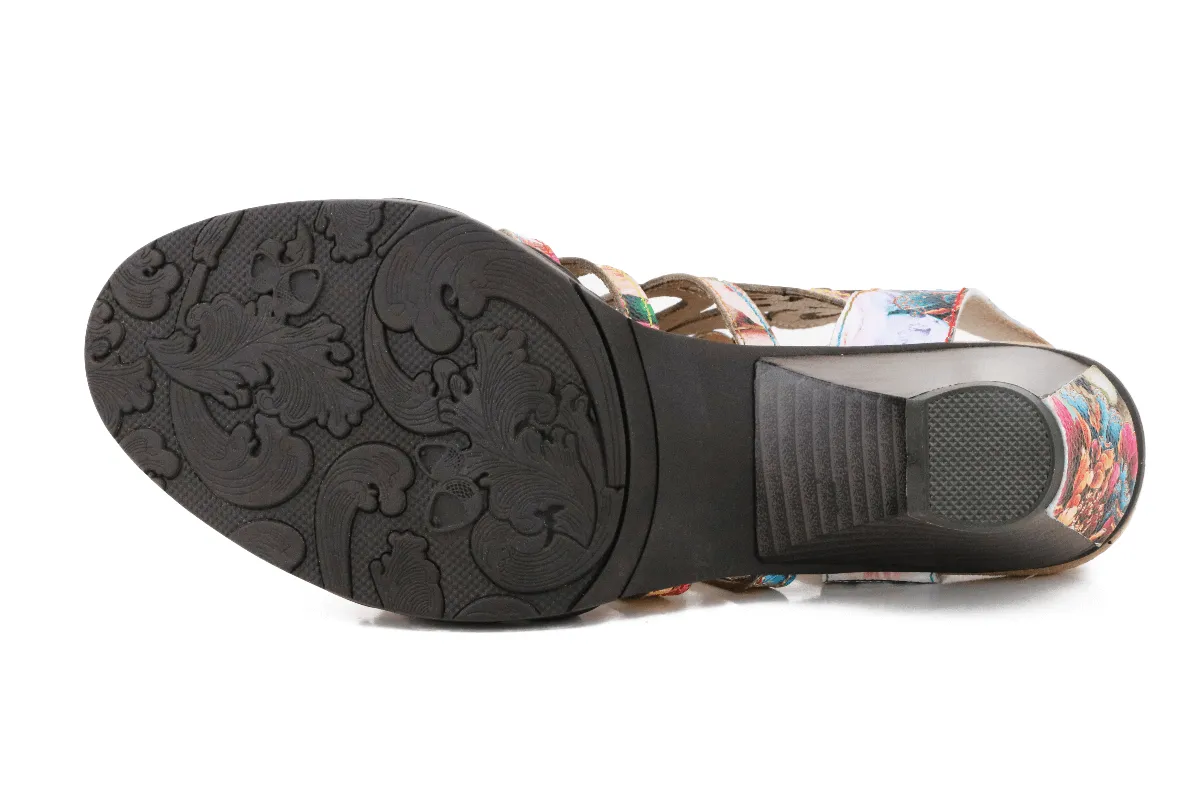 Genuine Leather Garden Kick Swirl Heel Sandals - Soffia
