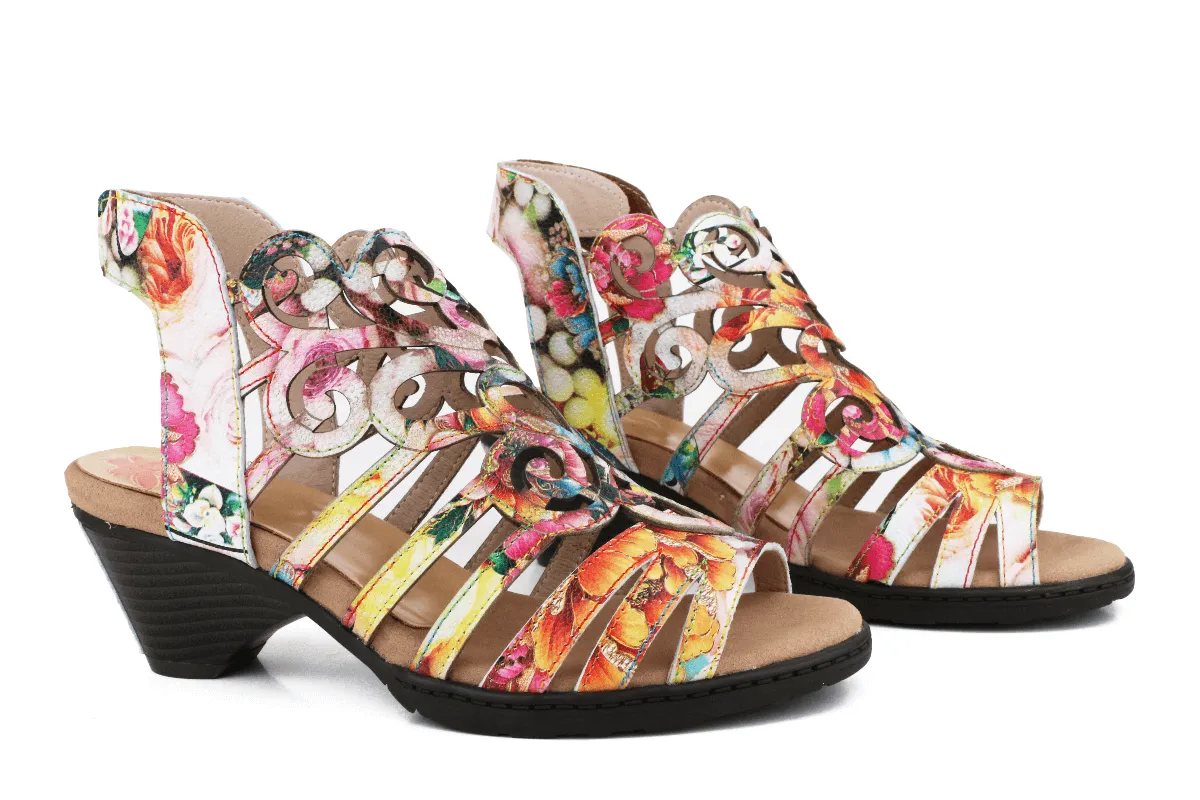 Genuine Leather Garden Kick Swirl Heel Sandals - Soffia