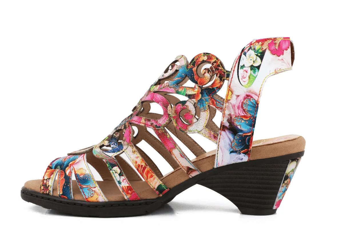 Genuine Leather Garden Kick Swirl Heel Sandals - Soffia