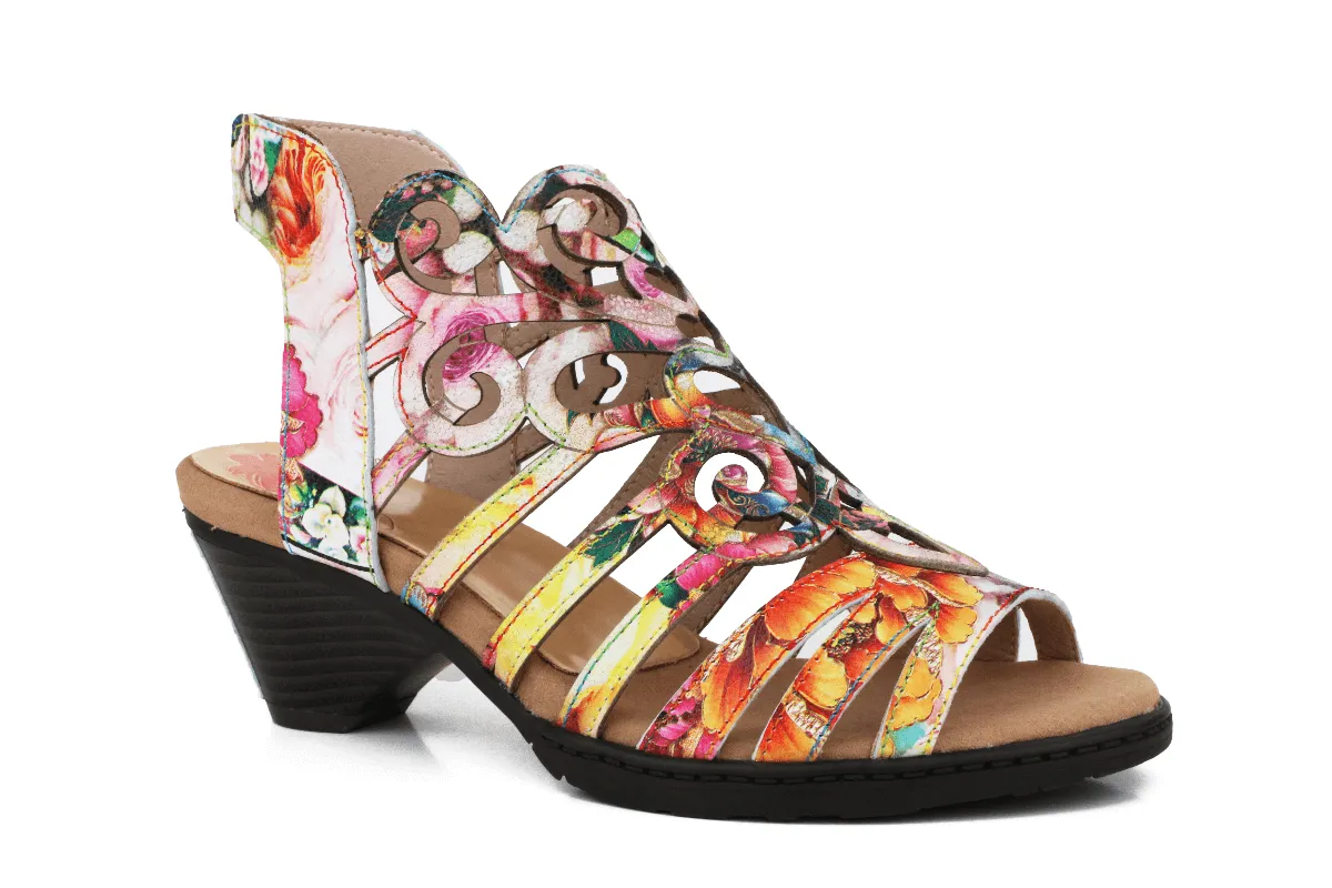 Genuine Leather Garden Kick Swirl Heel Sandals - Soffia