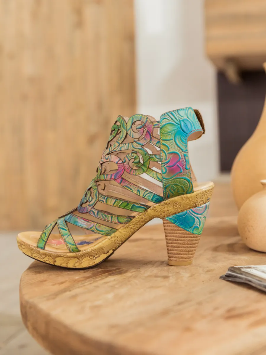 Genuine Leather Swirl Strappy Sandal