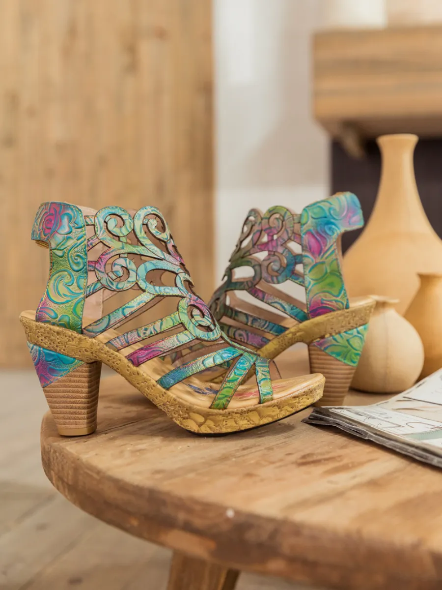 Genuine Leather Swirl Strappy Sandal