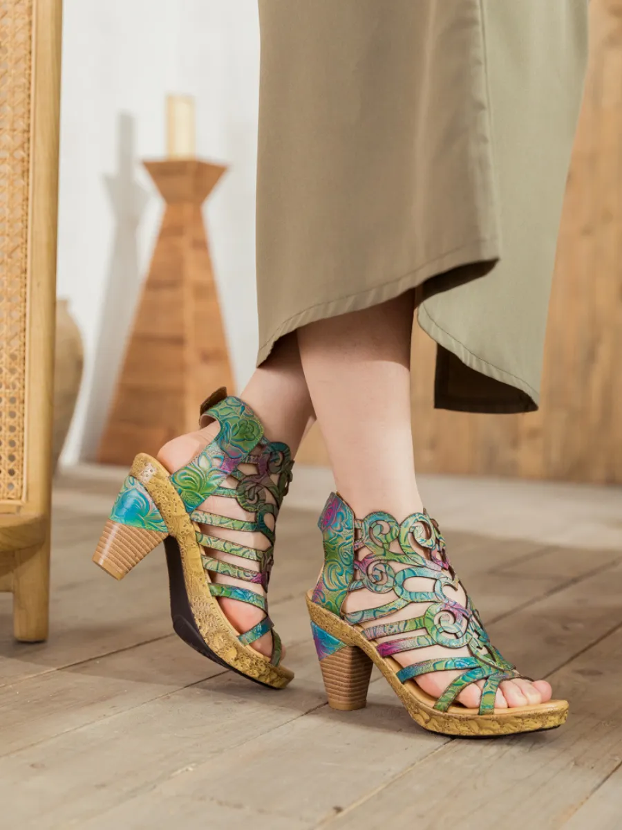 Genuine Leather Swirl Strappy Sandal