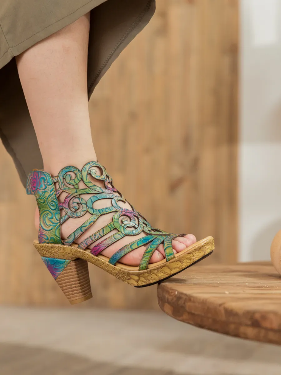 Genuine Leather Swirl Strappy Sandal