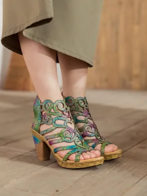 Genuine Leather Swirl Strappy Sandal