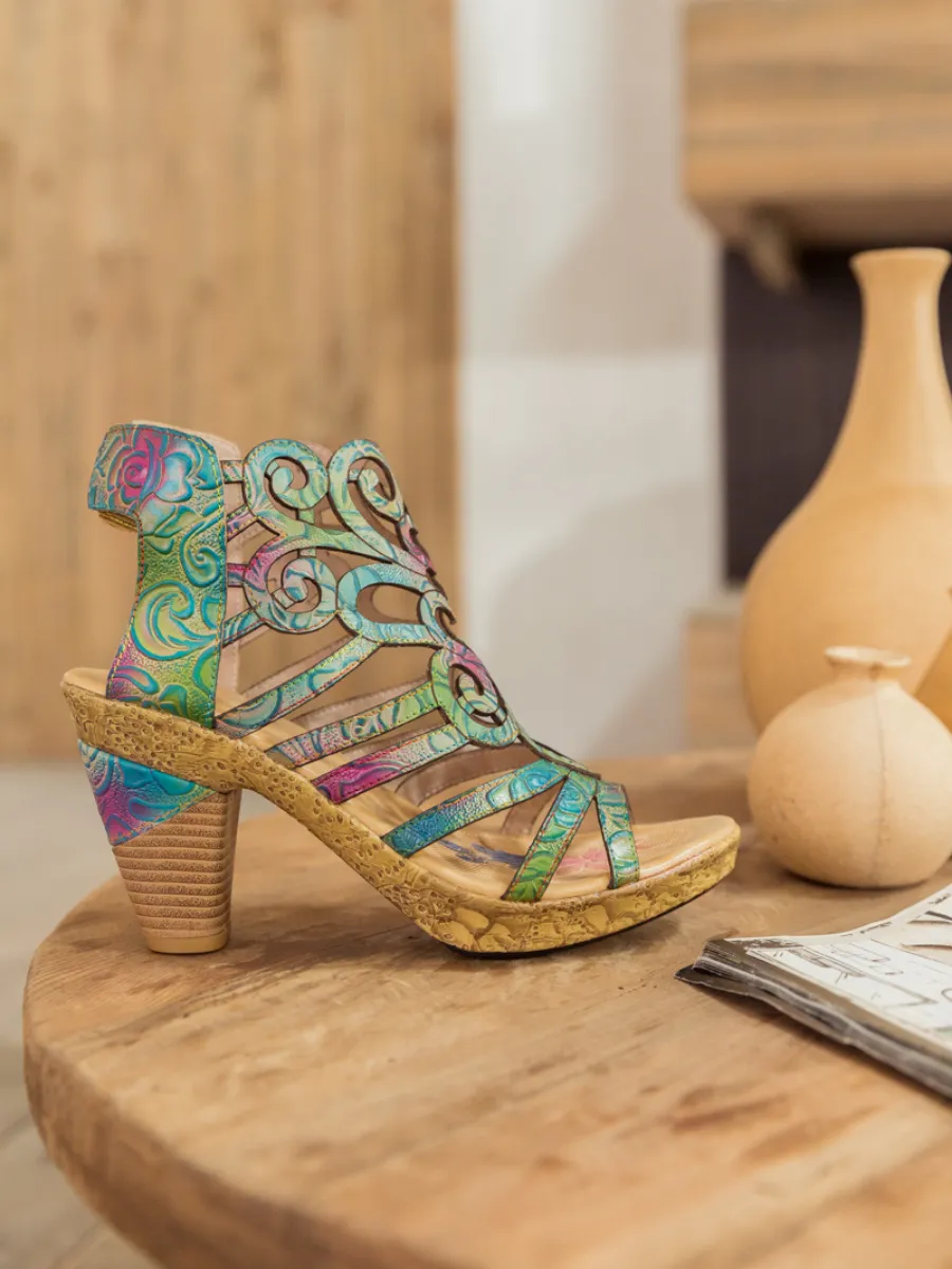 Genuine Leather Swirl Strappy Sandal