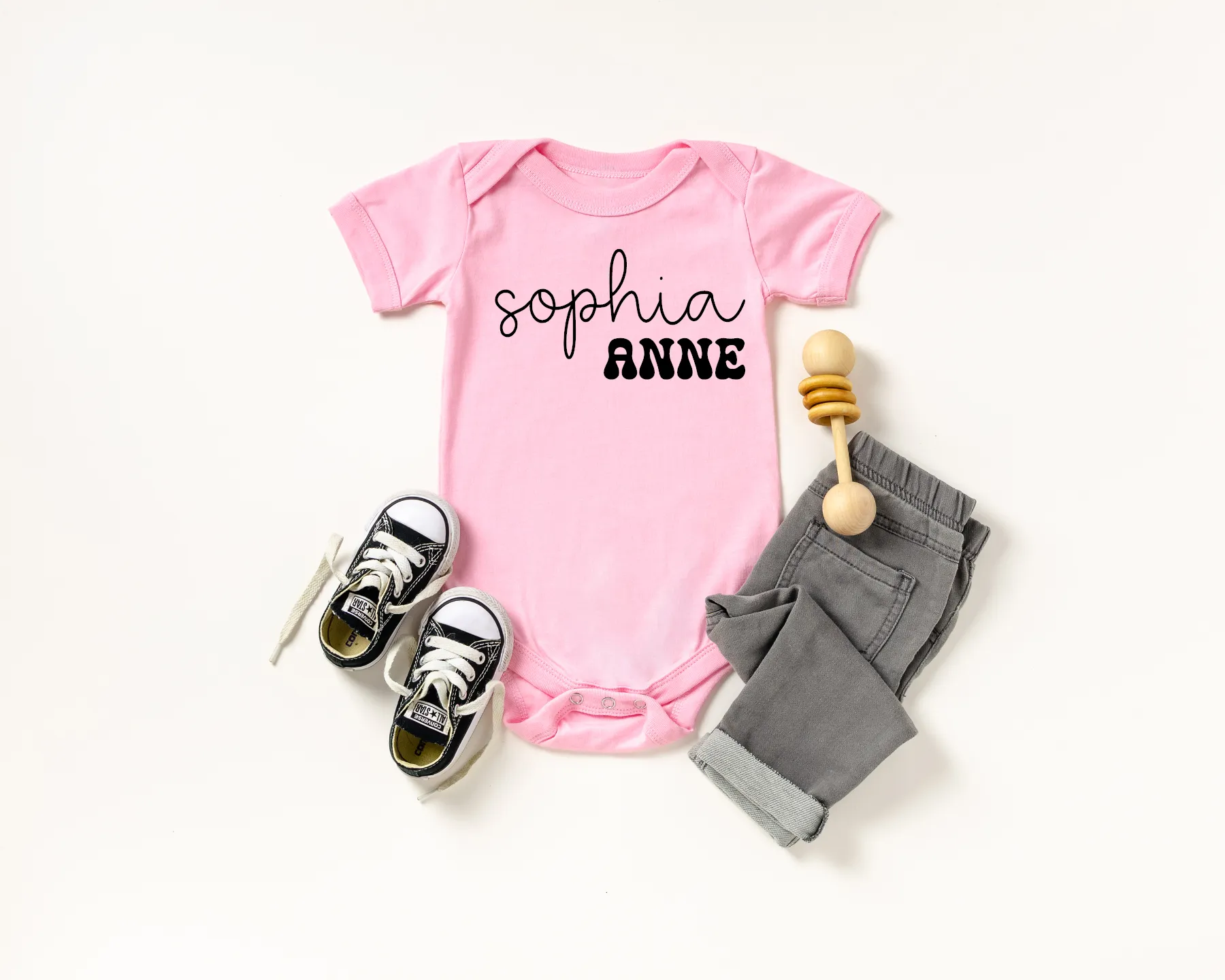 Girly Retro Font Name Custom Onesie